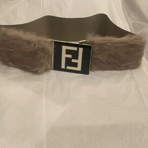 Fendi FF Elastic and FUR Belt Double F ITALY 23.5 inches STRETCH